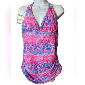NWT Hello Summer Pink Blue Tankini Bathing Suit Top Women’s XL
